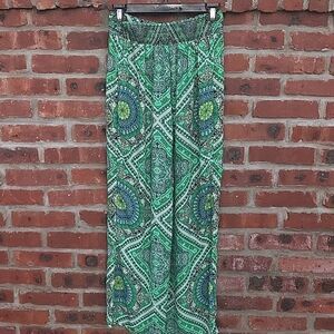 green abstract wide legs pants
